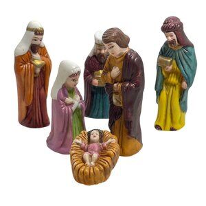 Vintage 6-Piece Ceramic Nativity Set With Baby Jesus Mary Joseph & Three Wise Me